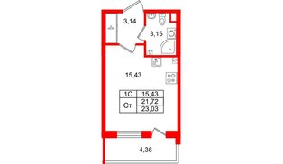 Квартира в ЖК «Парадный ансамбль», студия, 21.72 м², 3 этаж