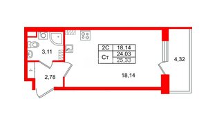 Квартира в ЖК «Парадный ансамбль», студия, 24.03 м², 5 этаж