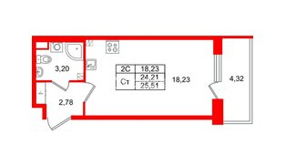 Квартира в ЖК «Парадный ансамбль», студия, 24.21 м², 3 этаж