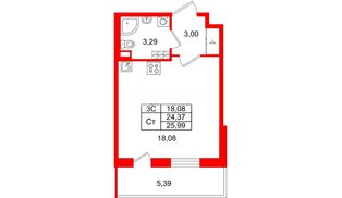 Квартира в ЖК «Парадный ансамбль», студия, 24.37 м², 5 этаж