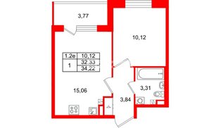 Квартира в ЖК «Парадный ансамбль», 1 комнатная, 32.33 м², 4 этаж