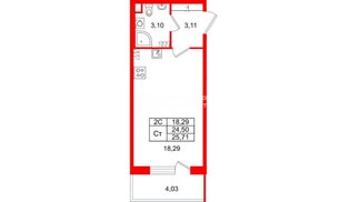 Квартира в ЖК «Парадный ансамбль», студия, 24.5 м², 5 этаж