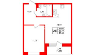 Квартира в ЖК «Город спутник Южный», 1 комнатная, 41.65 м², 9 этаж