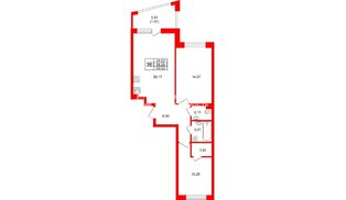 Квартира в ЖК «Город спутник Южный», 2 комнатная, 59.93 м², 2 этаж