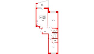 Квартира в ЖК «Город спутник Южный», 2 комнатная, 59.12 м², 6 этаж