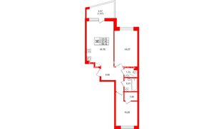 Квартира в ЖК «Город спутник Южный», 2 комнатная, 59.12 м², 8 этаж