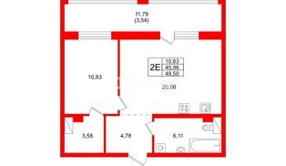 Квартира в ЖК «Город спутник Южный», 1 комнатная, 49.5 м², 10 этаж