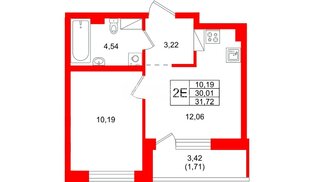 Квартира в ЖК «Город спутник Южный», 1 комнатная, 31.72 м², 9 этаж
