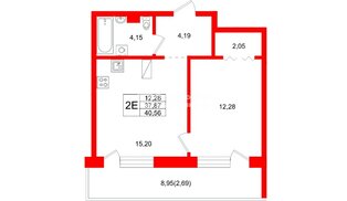 Квартира в ЖК «Город спутник Южный», 1 комнатная, 40.56 м², 3 этаж