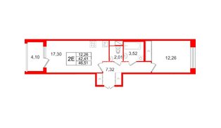 Квартира в ЖК «Дом на Курской», 1 комнатная, 42.41 м², 6 этаж