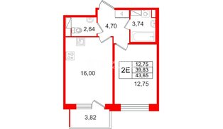 Квартира в ЖК «Дом на Курской», 1 комнатная, 39.83 м², 6 этаж