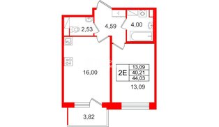 Квартира в ЖК «Дом на Курской», 1 комнатная, 40.21 м², 10 этаж