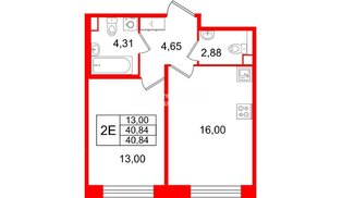 Квартира в ЖК «Дом на Курской», 1 комнатная, 40.84 м², 2 этаж
