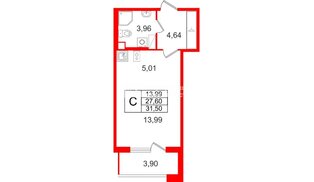 Квартира в ЖК «Дом на Курской», студия, 27.6 м², 3 этаж