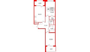 Квартира в ЖК «Дом на Курской», 2 комнатная, 63.41 м², 3 этаж