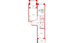 Квартира в ЖК «Дом на Курской», 2 комнатная, 63.47 м², 4 этаж