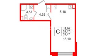 Квартира в ЖК «Дом на Курской», студия, 28.47 м², 2 этаж