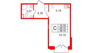 Квартира в ЖК «Дом на Курской», студия, 28.15 м², 10 этаж