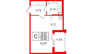 Квартира в ЖК «Дом на Курской», студия, 29.53 м², 6 этаж