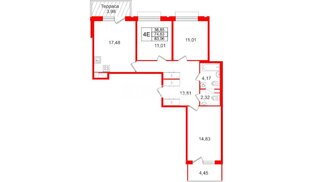 Квартира в ЖК «Дом на Курской», 3 комнатная, 74.63 м², 10 этаж
