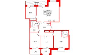 Квартира в ЖК Дом на Курской, 4 комнатная, 119.85 м², 9 этаж
