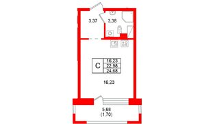Квартира в ЖК «Город спутник Южный», студия, 24.68 м², 7 этаж