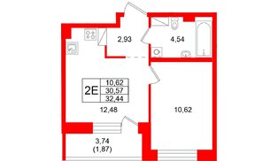 Квартира в ЖК «Город спутник Южный», 1 комнатная, 32.44 м², 7 этаж