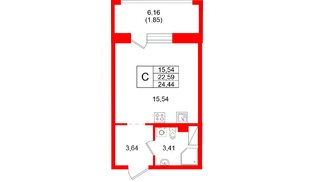 Квартира в ЖК «Город спутник Южный», студия, 24.44 м², 4 этаж
