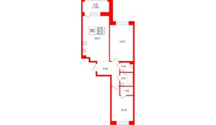 Квартира в ЖК «Город спутник Южный», 2 комнатная, 60.35 м², 2 этаж