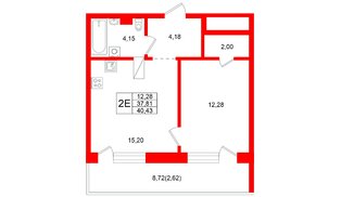 Квартира в ЖК «Город спутник Южный», 1 комнатная, 40.43 м², 3 этаж