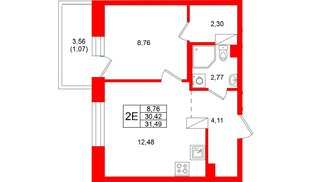 Квартира в ЖК «Город спутник Южный», 1 комнатная, 31.49 м², 10 этаж