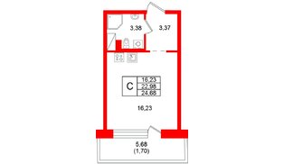 Квартира в ЖК «Город спутник Южный», студия, 24.68 м², 7 этаж