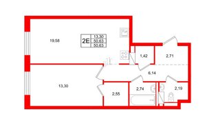 Квартира в ЖК Квартал Торики, 1 комнатная, 50.63 м², 10 этаж