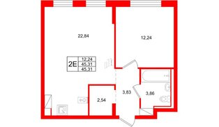 Квартира в ЖК Квартал Торики, 1 комнатная, 45.31 м², 10 этаж