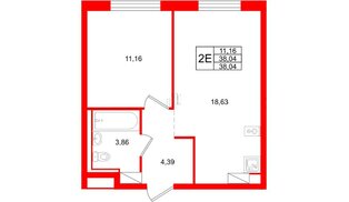 Квартира в ЖК Квартал Торики, 1 комнатная, 38.04 м², 2 этаж