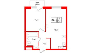 Квартира в ЖК Квартал Торики, 1 комнатная, 38.81 м², 12 этаж