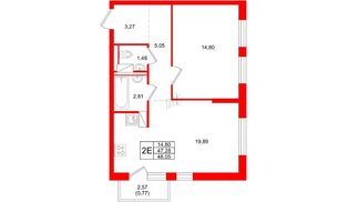 Квартира в ЖК Квартал Торики, 1 комнатная, 48.05 м², 12 этаж