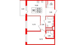 Квартира в ЖК «ОКЛА», 2 комнатная, 57.96 м², 4 этаж