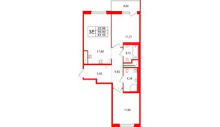 Квартира в ЖК 'OKLA', 2 комнатная, 61.1 м², 4 этаж