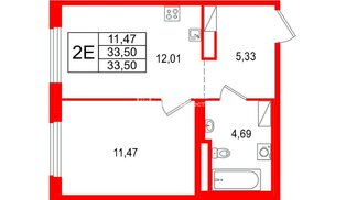 Квартира в ЖК «ОКЛА», 1 комнатная, 33.5 м², 1 этаж