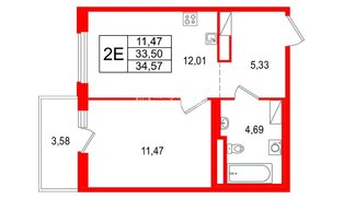 Квартира в ЖК «ОКЛА», 1 комнатная, 34.57 м², 3 этаж
