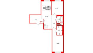 Квартира в ЖК 'OKLA', 2 комнатная, 66.84 м², 1 этаж