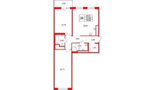 Квартира в ЖК 'OKLA', 2 комнатная, 74.06 м², 2 этаж