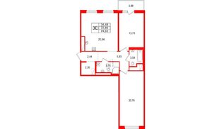 Квартира в ЖК 'OKLA', 2 комнатная, 74.03 м², 2 этаж