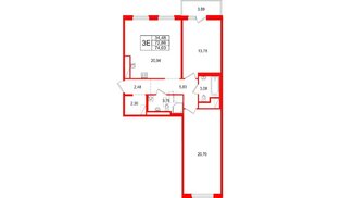 Квартира в ЖК 'OKLA', 2 комнатная, 74.03 м², 4 этаж