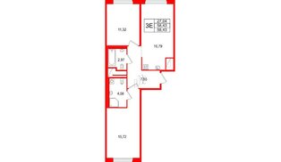 Квартира в ЖК 'OKLA', 2 комнатная, 58.43 м², 1 этаж