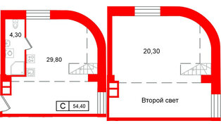 Апартаменты в ЖК Апарт-отель ФОМИН, студия, 54.4 м², 1 этаж