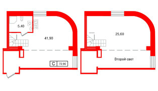 Апартаменты в ЖК Апарт-отель ФОМИН, студия, 72.9 м², 2 этаж