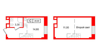 Апартаменты в ЖК Апарт-отель ФОМИН, студия, 28.9 м², 2 этаж