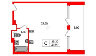 Апартаменты в ЖК Морская Ривьера, студия, 49.2 м², 11 этаж
